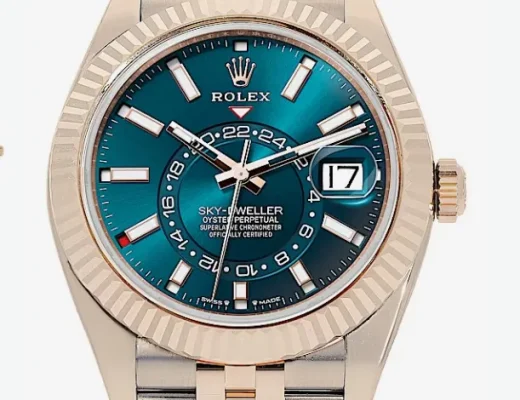 Rolex Sky-Dweller 336935 aus Everose-Gold mit blaugrünem Zifferblatt und Jubilee-Band