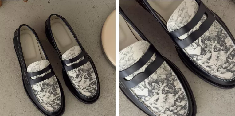 Duke + Dexter Wilde Penny Loafer in Schwarz mit kunstvollem Print-Design auf dem Oberleder.