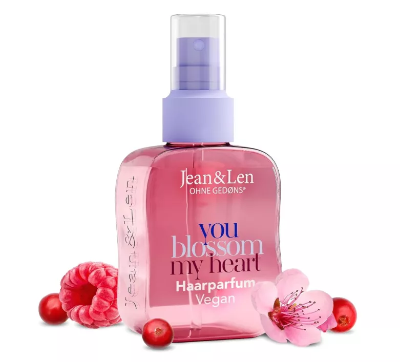 Jean & Len Haarparfum „You blossom my heart“ in rosa Flakon, veganer Duft mit fruchtig-blumigen Noten