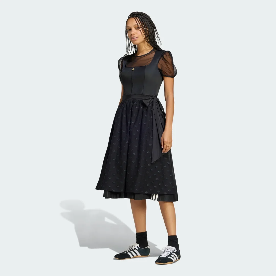 Schwarzes adidas Originals Dirndl 2026 mit Wendeschürze und 3-Streifen