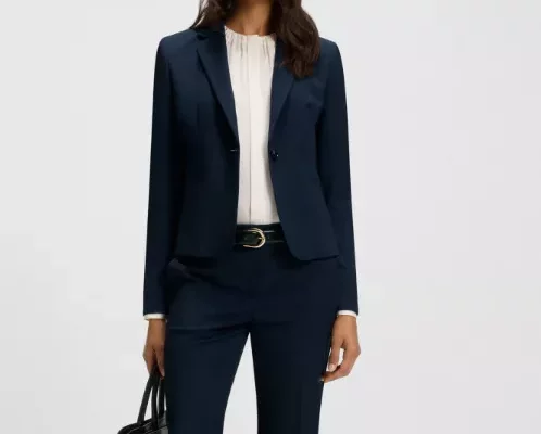 Blazer Damen in Dunkelblau – eleganter Hosenanzug mit weißer Bluse