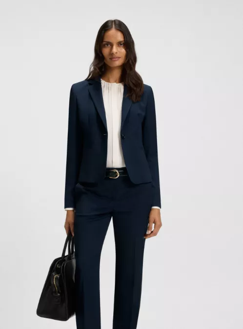 Blazer Damen in Dunkelblau – eleganter Hosenanzug mit weißer Bluse
