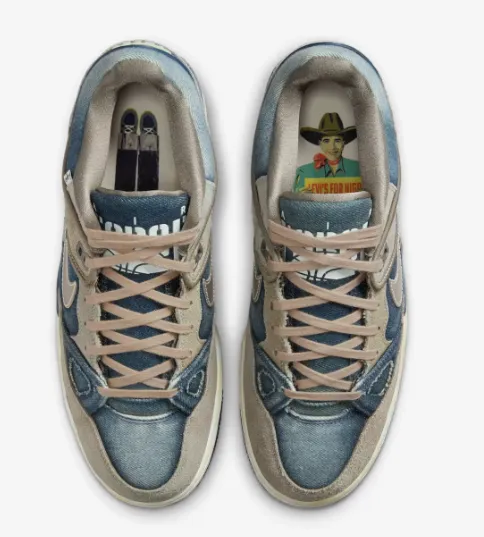 Nike x Levi’s x Nigo – Denim-Air Force 3 von oben, stone-washed Denim, beige Laces, Innensohlen mit Retro-Levi’s-Artwork