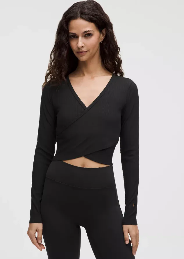 Lululemon Nulu Ribbed Wrap-Front Long-Sleeve Shirt Heart