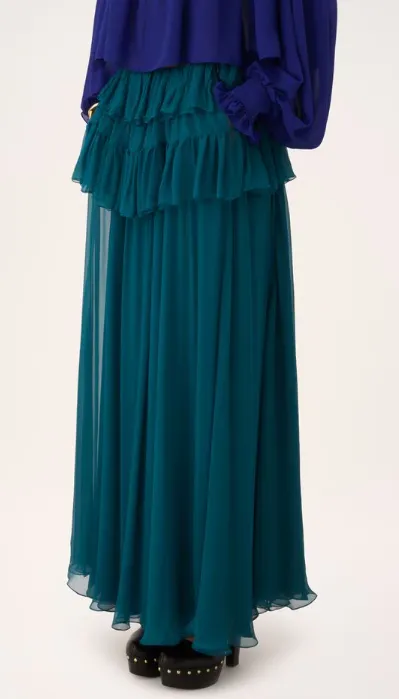 Chloé Gerüschter langer Rock aus Seidenmusselin