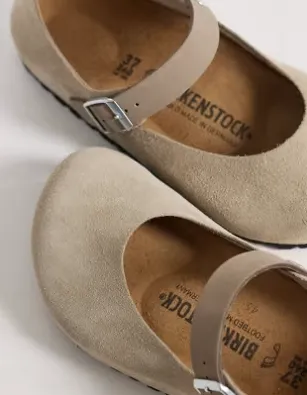 Birkenstock Ballerina Mantova in Taupe aus Wildleder mit Riemen und Schnalle