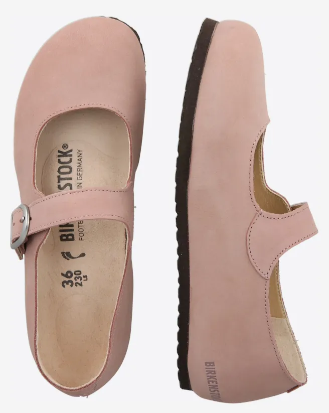 Birkenstock Ballerina Santa Clarita in Puder aus Naturleder mit Riemen