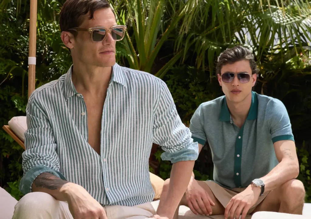 Sommerliche Herrenmode mit Leinenhemden aus der aktuellen Olymp Kollektion &ndash; modernes Business- und Freizeitstyling im Umfeld der Diskussion um die Olymp Eterna Markenrechte.