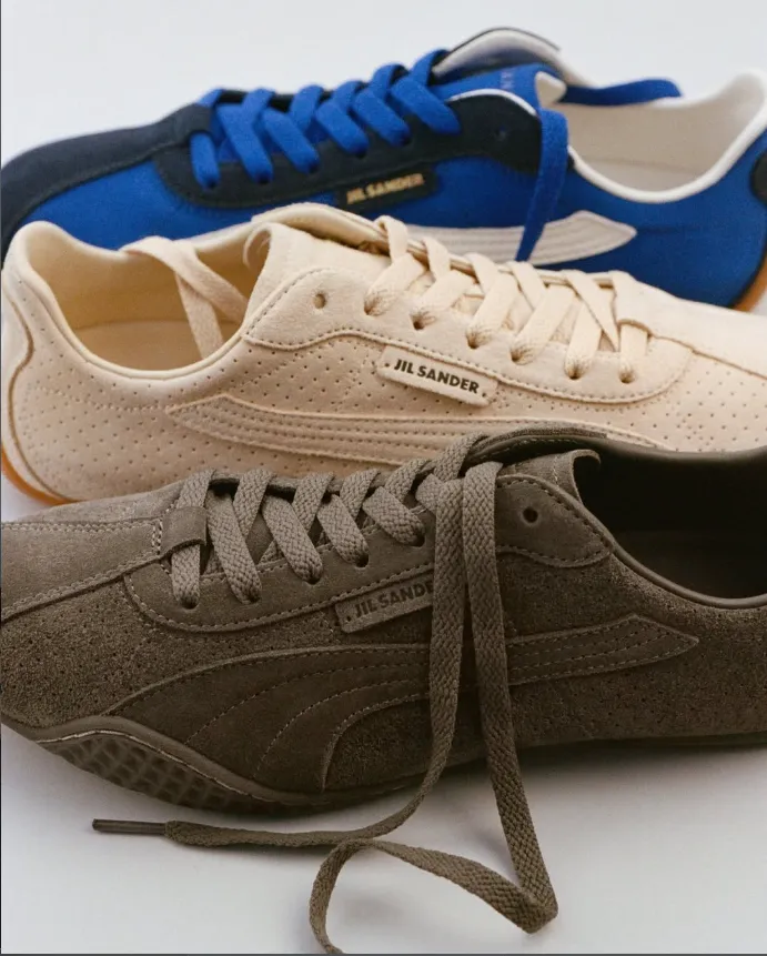 Jil Sander x Puma Sneaker K-Street in Beige, Blau und Braun im Detail