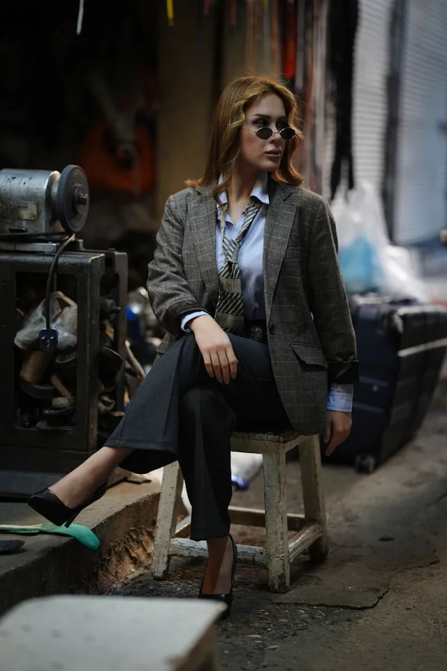 Business Casual Damen Outfit mit Blazer, Bluse und Stoffhose im eleganten B&uuml;ro-Look