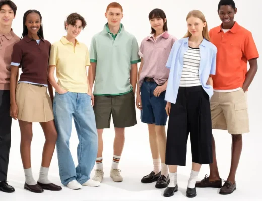 Gruppe von Menschen in verschiedenen Outfits von Uniqlo