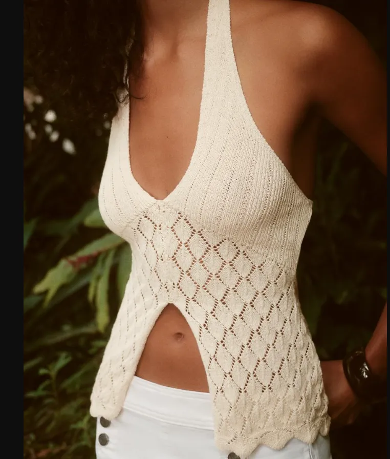 Bershka Neckholder-Top mit lockerem Strickmuster