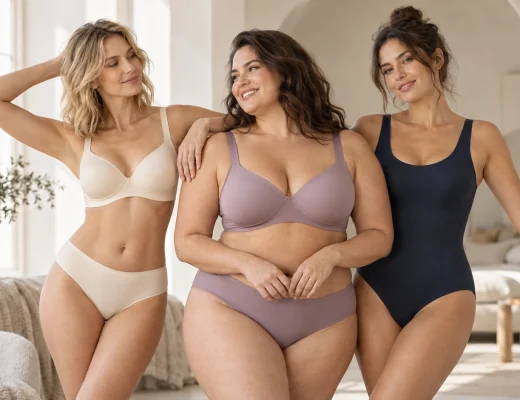 Drei Frauen mit unterschiedlichen Körperformen in Shapewear als Symbolbild zu Creamy Fabrics Erfahrungen
