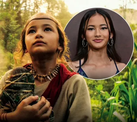 Kaylee Hottle als Jia in „Godzilla vs. Kong“ neben einem aktuellen Porträt der Schauspielerin.