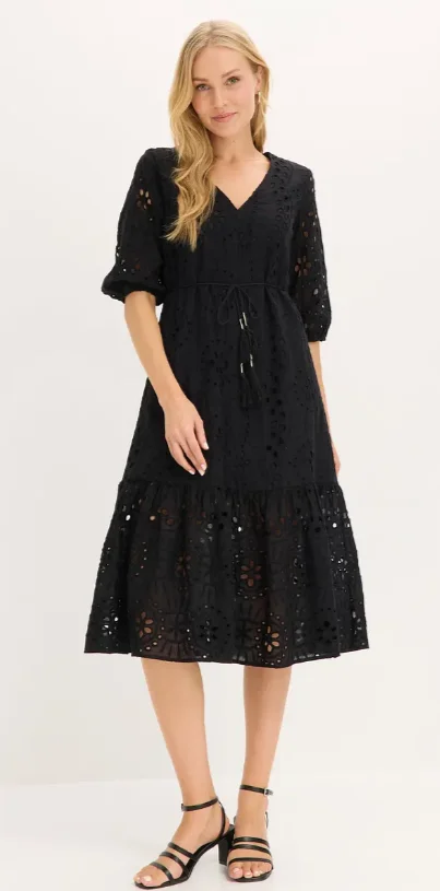 Midikleid aus reiner Baumwolle mit Lochstickerei